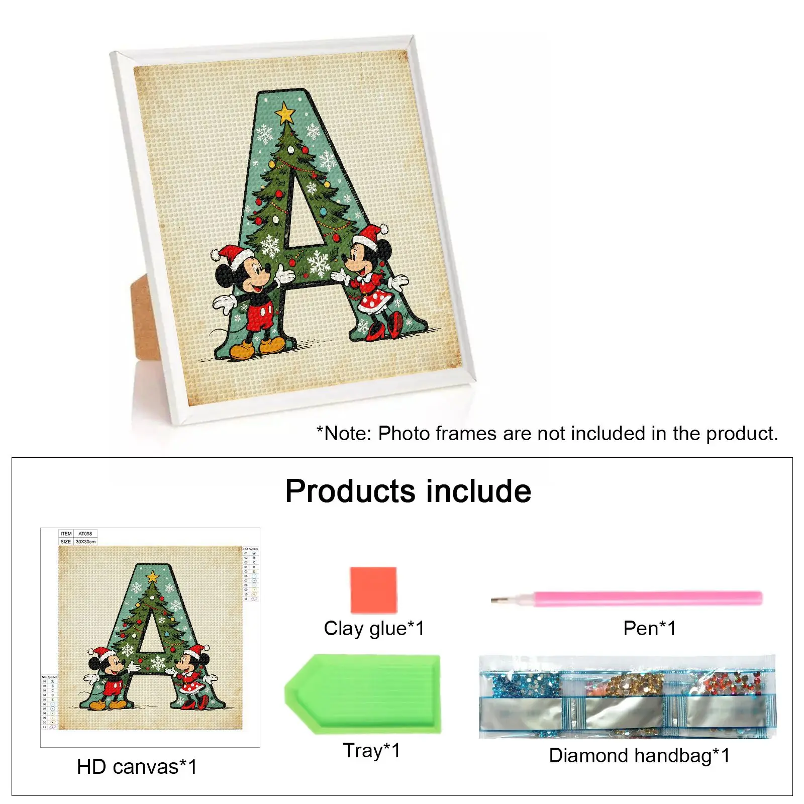 طقم طلاء ماسي لعيد الميلاد مع ملابس ميكي وميني سانتا مع شجرة مزخرفة ورقائق الثلج لديكور جدران المنزل وفن معلق