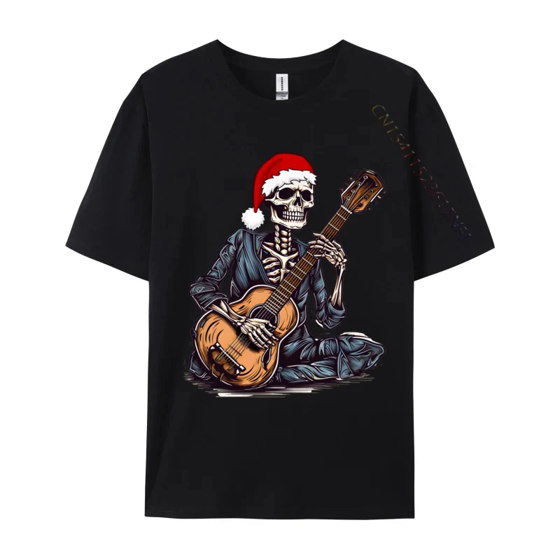 

Skeleton Playing Guitar Christmas T-Shirt Anime Manga Vintage Short Sleeved Tee Shirt Clothes Pure Cotton