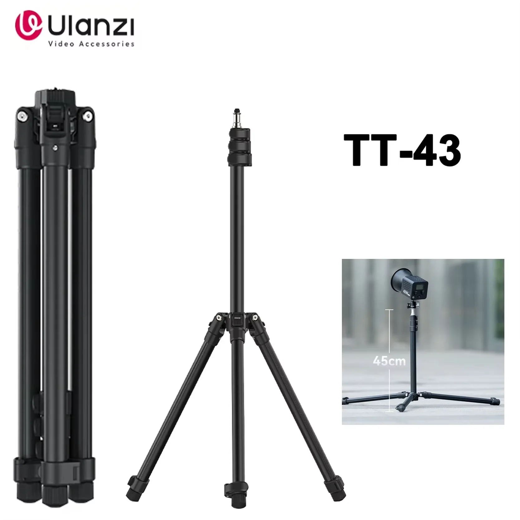 

Original Ulanzi TT43 1.9M Aluminum Light Stand Tripod Reversible Legs Max Load 6KG Compatible LED Lights Projectors Flash Units