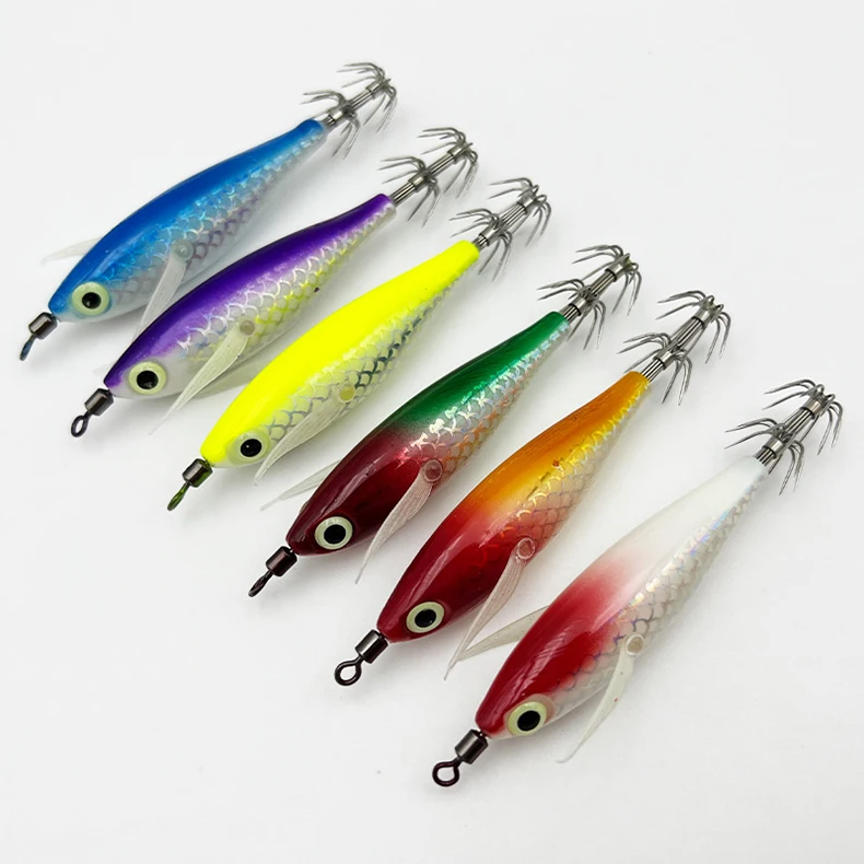 ShareShark 5 Stück/Box Tintenfisch-Jig-Köder 8cm 5,6g UV-Leuchtender Garnelenköder Horizontaler Kunstköder für Tintenfische, Oktopus, Salzwasser – Detail 11