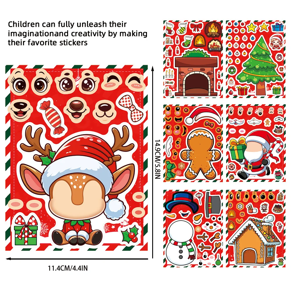 8Sheets Christmas Make a Face Puzzle Stickers DIY Stickers Gift Stickers Party Stickers Image Stickers Creative Stickers Kid Toy