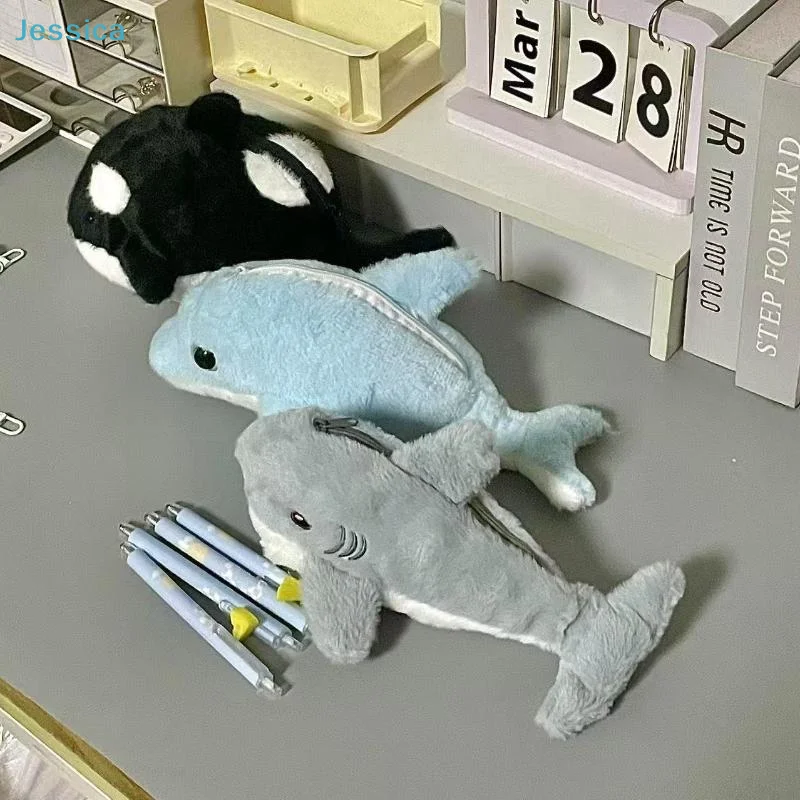 

♥Cute Marine Animal Plush Pencil Case - Orca/Dolphin/Shark Stuffed Pen Bag for School Stationery