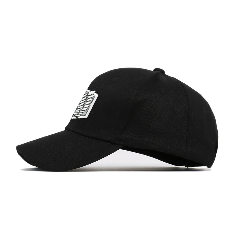 Anime atak na Titan czapka z daszkiem 100% bawełna aot pułk tata kapelusz haft czapka z daszkiem kobiety mężczyźni Snapback czarna tarcza prezent