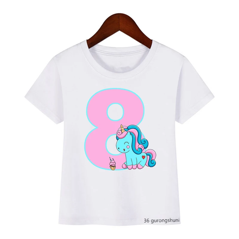 

Kawaii Girls T-Shirt Funny Unicorn Tshirt2-10 Birthday Digital Print Kids Birthday Gift Clothing Tshirt Summer Girls Clothes Xxl