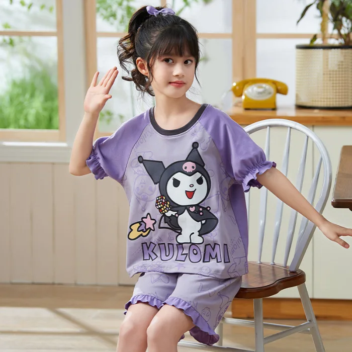 Conjuntos de pijama Kawaii para niños, ropa de dormir de algodón, pantalones cortos de manga corta, ropa de estar por casa, My Melody, Cinnamoroll, Verano