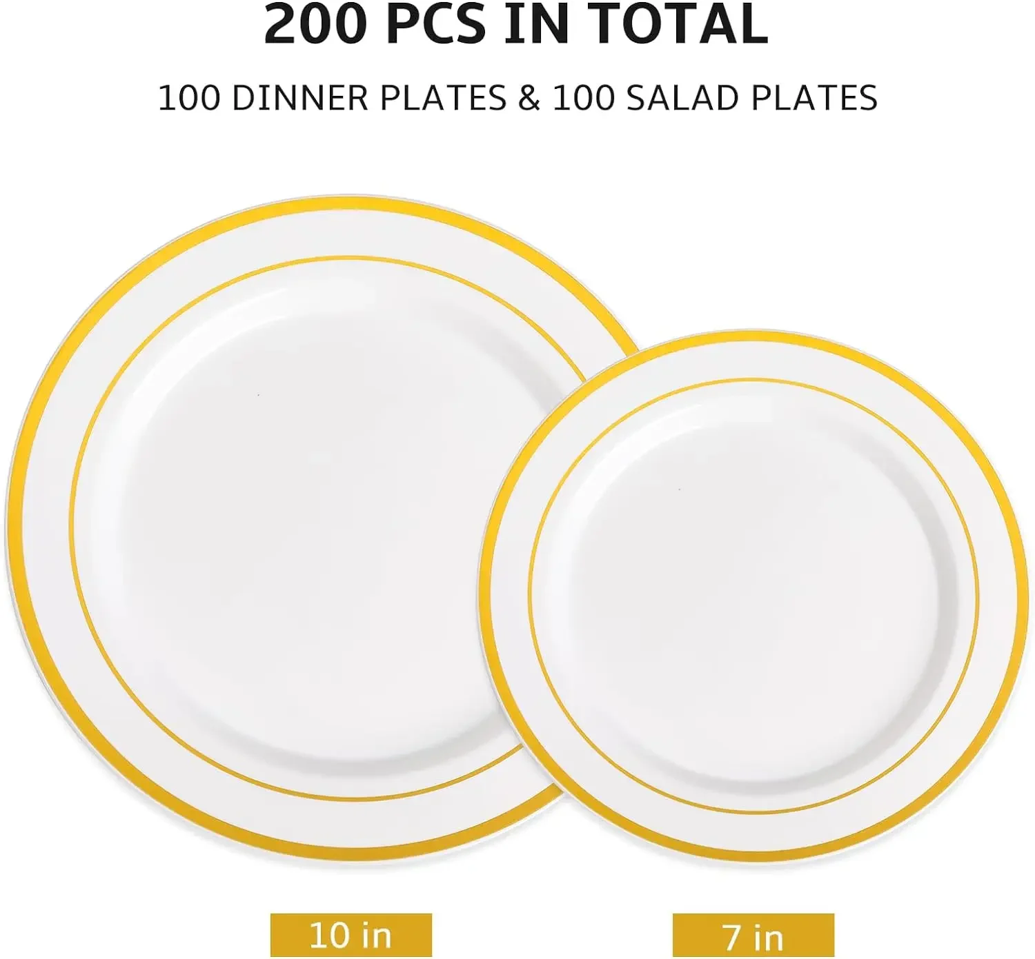 C200 disposable banquet plastic gold plates - 100 banquet dinner plates and banquet wedding dessert appetizer plates