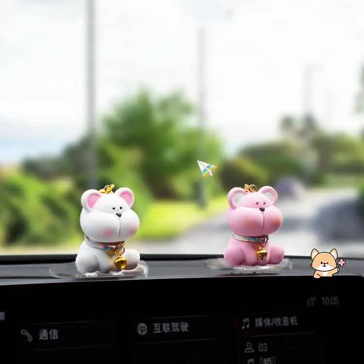 Creative Funny Cartoon Animal Car Centre Console Sliding Ornaments Cute Skateboard Couple Bear Display Screen Track Decoration