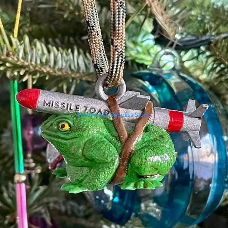 R1WA Funny Joke Mistletoe Decors Missiles Toads Ornament for Christmas Tree Decorations 3D Rockets Toads Pendant Gag Gift