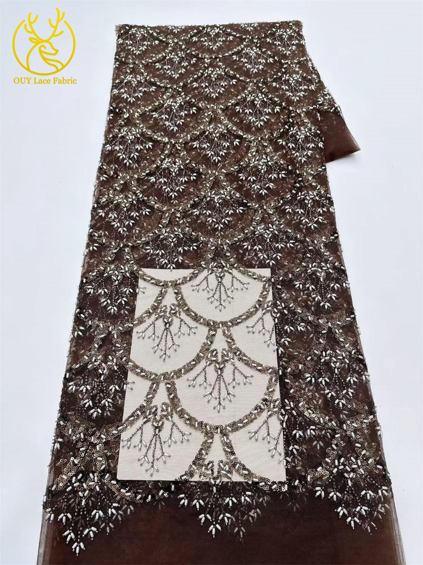 5 Yards französischer Pailletten-Spitzenstoff, afrikanischer Spitzenstoff, nigerianischer Tüll-Mesh-Spitzenstoff für Braut, Hochzeit, Heimdekoration – Detail 16