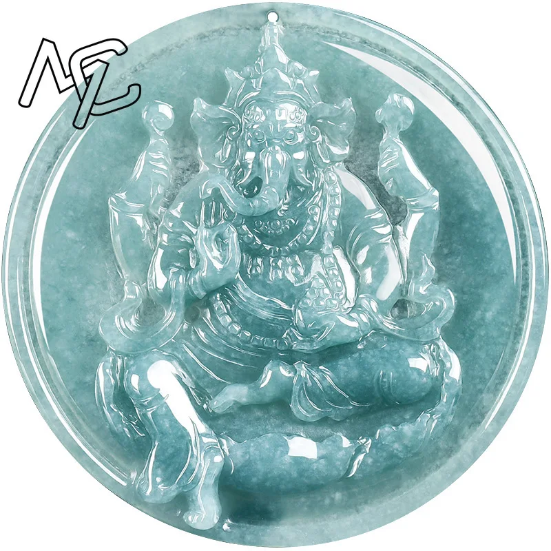 Real Natural Emerald Burmese Emerald Jade Blue Water Elephant God Ice Seed Pendant Jadeite Amulets Fashion Jewelry Gifts