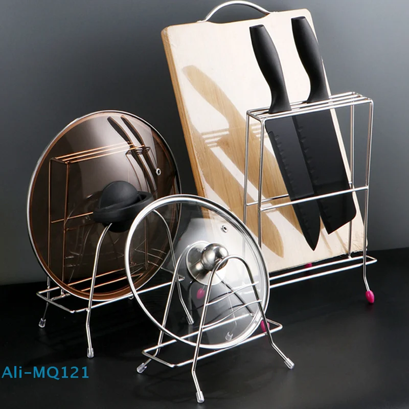 

Stainless Steel Knife Holder Kitchen Storage Rack Cutting Board Integrated Multi-Function Pot Lid Stand Countertop Organizer
