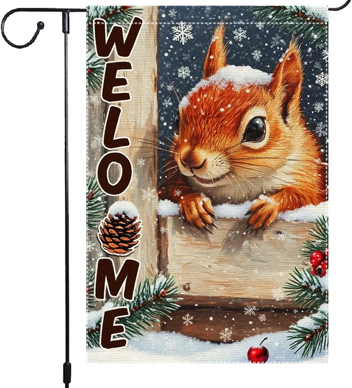 Winter Garden Flag Welcome Squirrel Garden Flags 12x18 Inch Double Sided Small Burlap Snowflake Decorative Outdoor Flag for  hhz