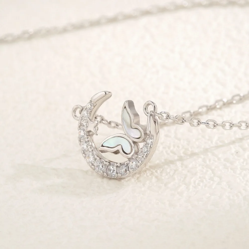 الهلال القمر ستار الفراشة شكل قلادة ضوء الفاخرة الأم شل تصميم الترقوة سلسلة قلادة