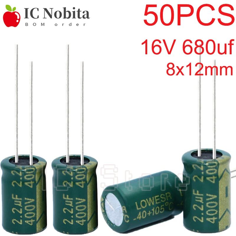 50PCS 400V 2.2uf Capacitor Low ESR High Frequency 8x12mm 400V2.2uf  Aluminum Electrolytic Capacitor 8*12