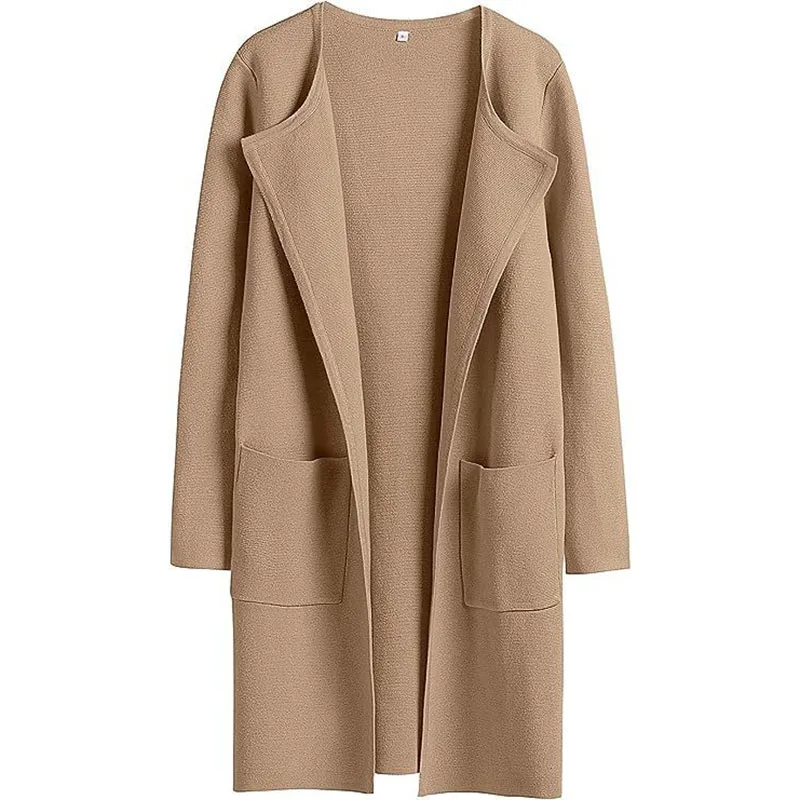 Manteau mi-long élégant en laine pour femmes avec poches, vêtements d'extérieur décontractés, manches longues, document solide, mode, automne, hiver, nouveau