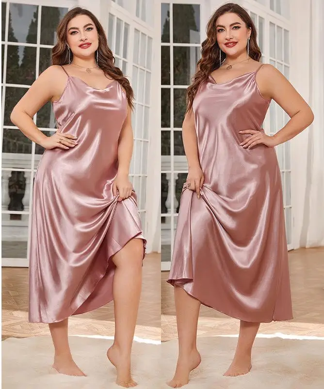 XL-5XL Big Size Nightdress Women Satin Sleepwear Home Dressing Gown Bathrobe Strap Nightgown Summer New Nightwear Lingerie