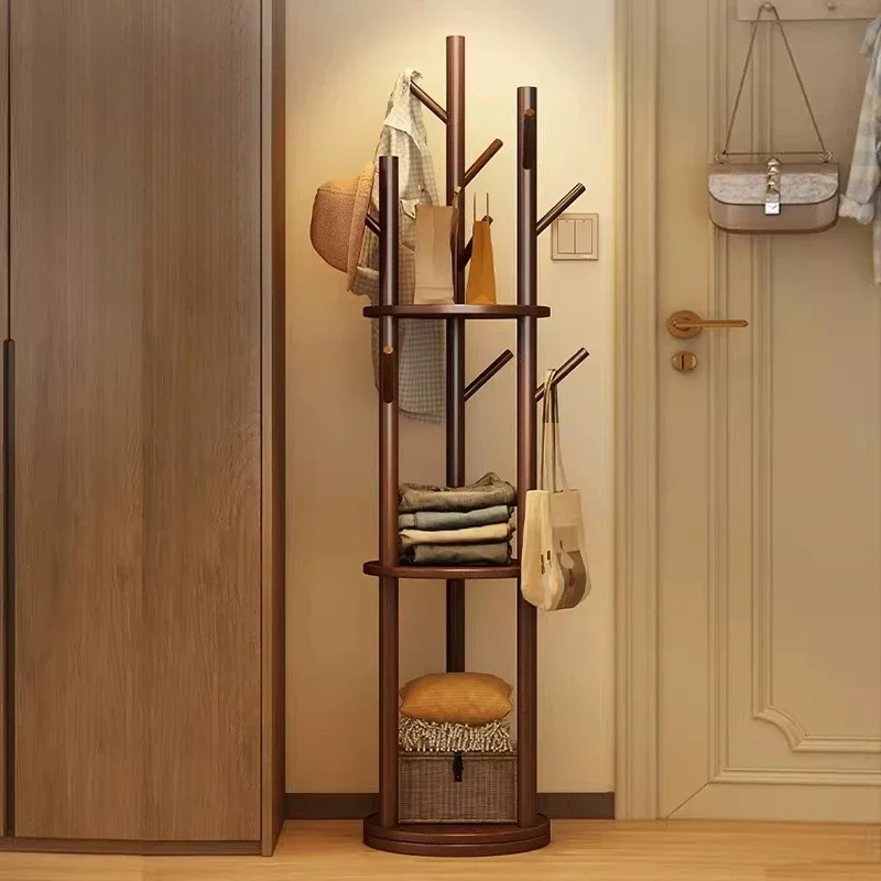 Wooden Multifunctional Coat Rack Bedroom Wheels Standing Coat Rack Entrance Hanging Recibidor Para Entrada Organizer Furniture