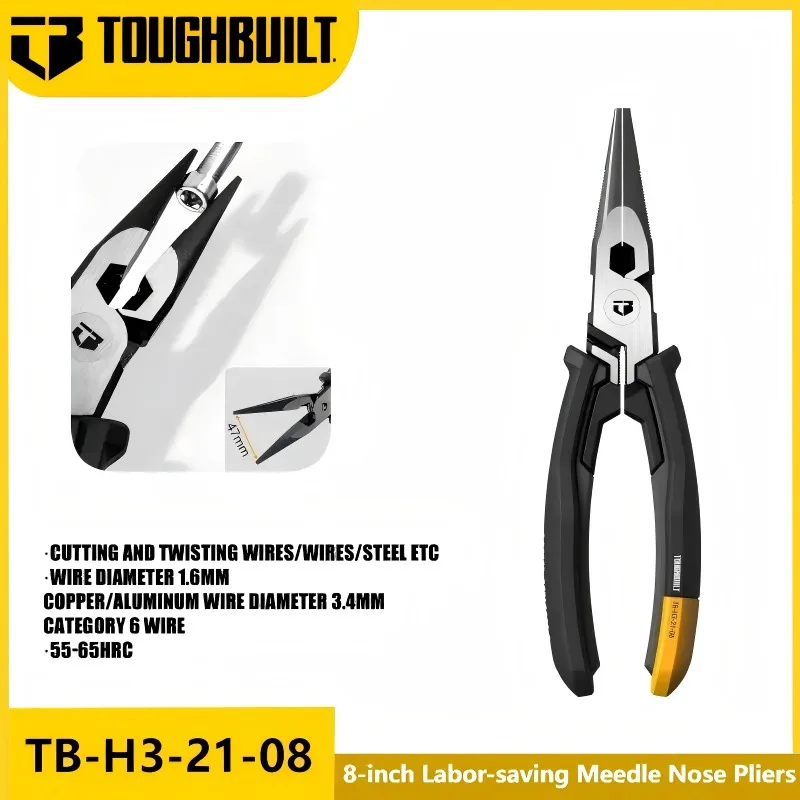 

ToughBuilt TB-H3-21-08 Многоцелевые игольчатые плоскогубцы промышленного класса 8 дюймов, компактные универсальные плоскогубцы, ручной инструмент