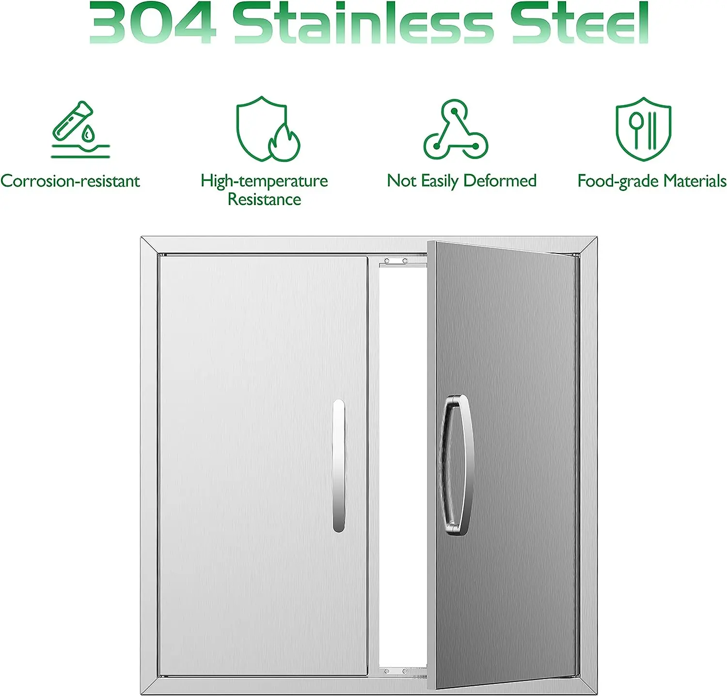 24W×24H Stainless Steel Double Latch Door, Rustproof Stainless Steel Premium Handle Waterproof & Easy to Clean, Indoor & Outdoor