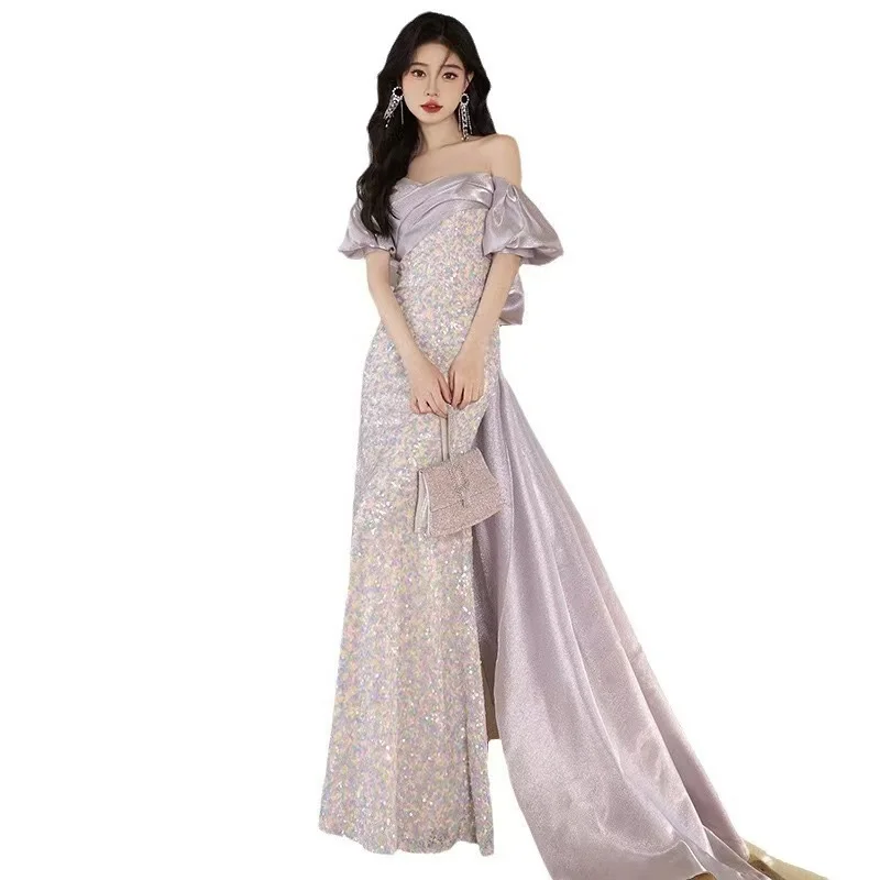 Aangepaste dromerige avondjurken off-shoulder kralen pailletten kant luxe zeemeermin prom party formele jurk voor vrouwen met strik