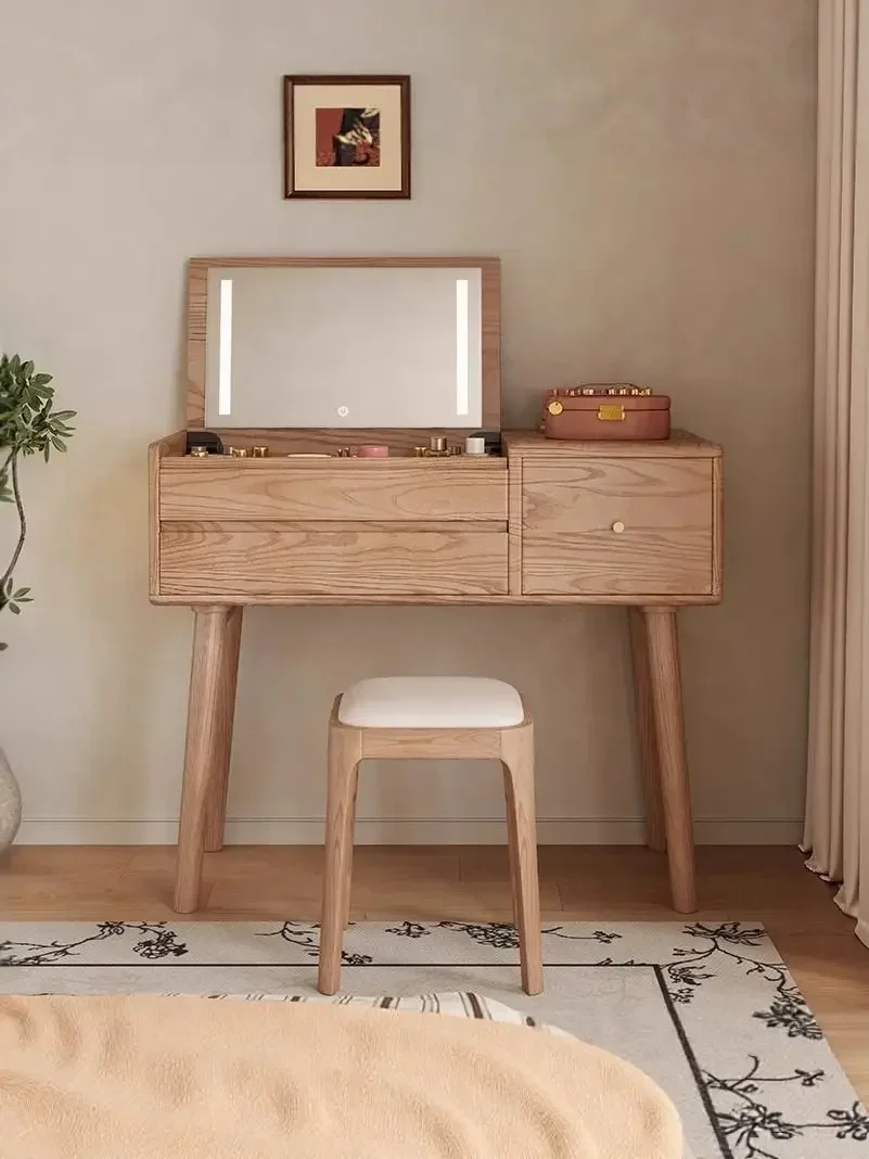 Solid wood dresser modern simple storage log wind bedroom small apartment makeup table