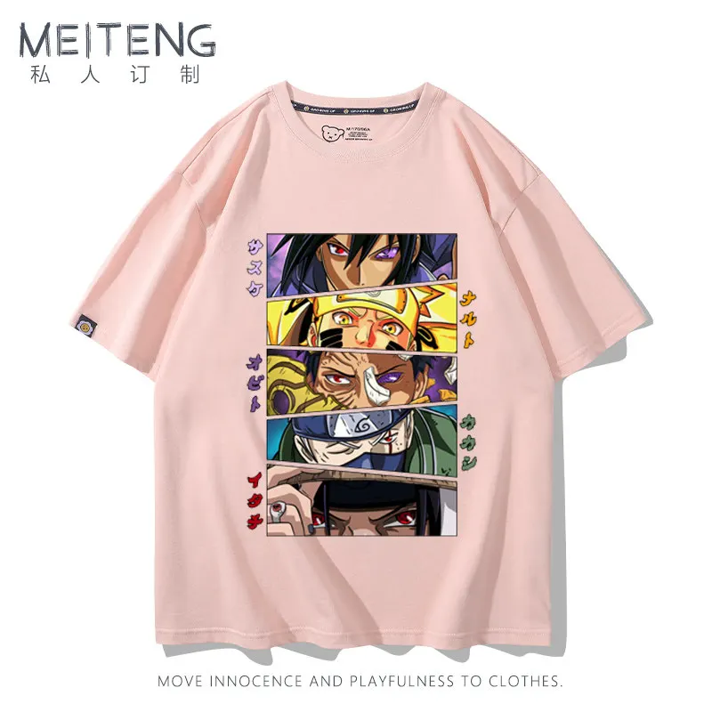 Japanese Anime Children's T-shirt Naruto Sasuke Kakashi Peripheral Pure Cotton Printed Parent-child Outfit Summer Casual T-shirt
