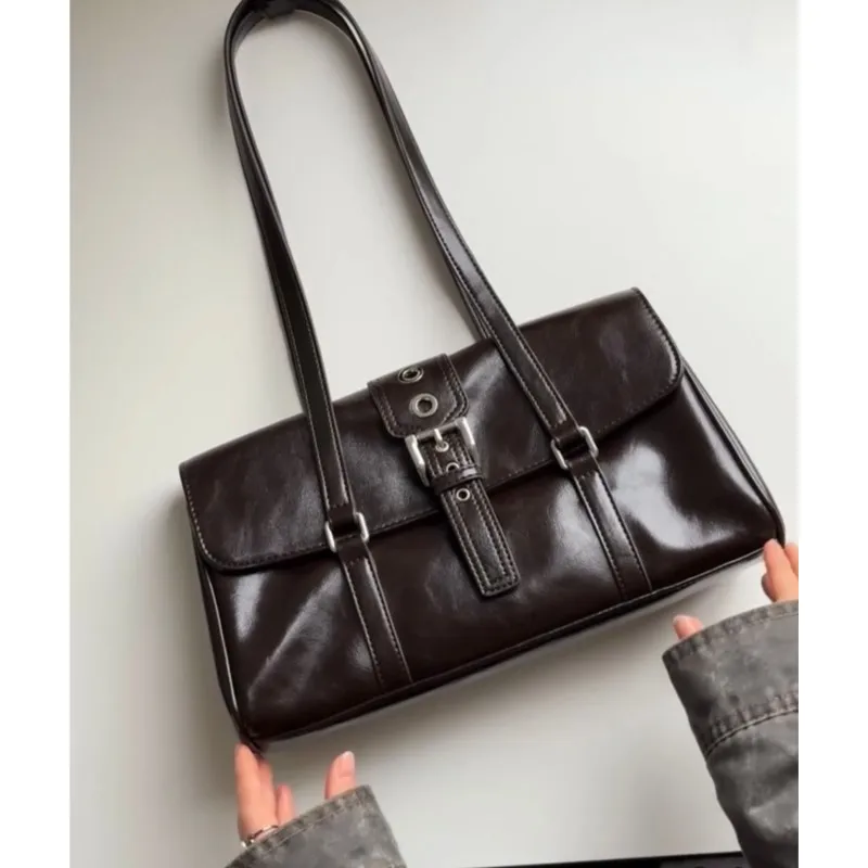 

High Street Coffee Shoulder Bags For Women New Pu Leather Chic Casual Handbag Ladies Large Capacity Underarm Designer Luxury Bag