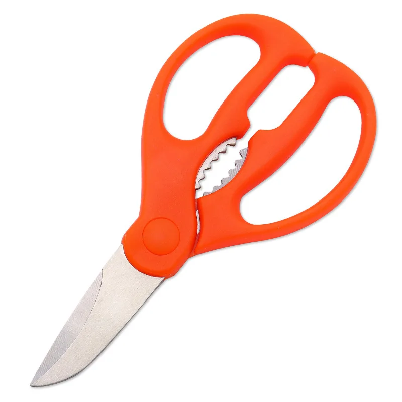 Tijeras afiladas de acero inoxidable para alimentos, hueso de pollo, verduras, hogar, negro, naranja, mango de PP, tijeras para barbacoa con Cascanueces