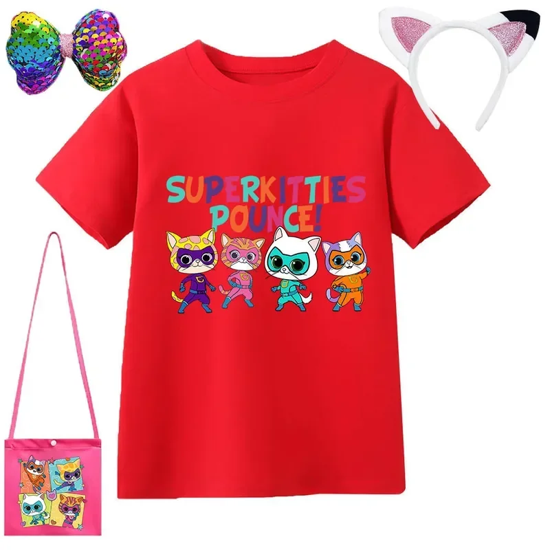 애니메이션 티셔츠 세트 게임 소원 아샤 슈퍼 키티, 어린이 천, 아기, 어린이, 면 티셔츠, 유아, 소녀, 반팔 상의, 2 ~ 12, 4 PCs
