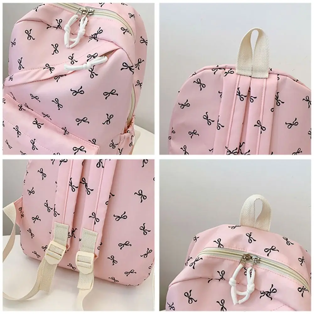 حقيبة مدرسية محمولة للطلاب مطبوعة على شكل فيونكة من النايلون بسعة كبيرة