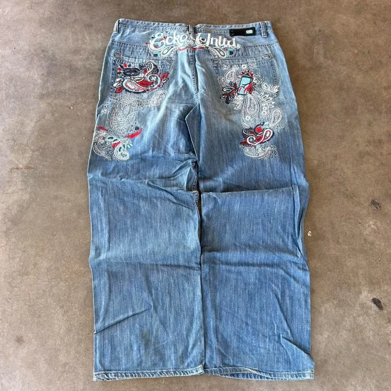 

Gothic New Fashion Geometric Embroidery Baggy Jeans Men Y2K Harajuku Hip Hop Popular Vintage Straight Couple Wide-leg Jeans