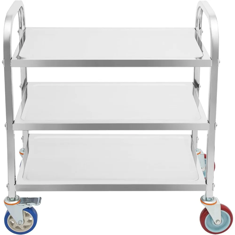 Kitchen Trolley Cart, 3 Tier Stainless Steel Utility Serving Storage Rolling Car Shelf, Large Size 29.5*15.7*37.4Inch, Portable