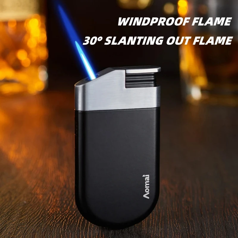 

Metal Creative 30 ° Slant Blue Flame Lighter Visible Gas Window Design Compact and Portable Body Ignition Gadgets Men's Gifts