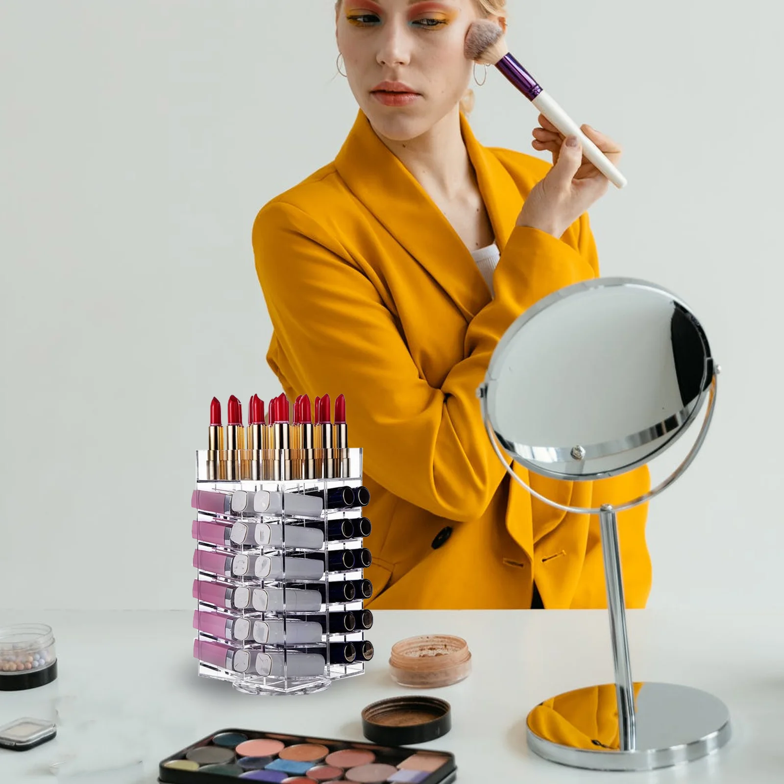 1 Stuks 64-Gat Acryl Lippenstift Houder Eenvoudige Elegante Draaibare Stand Voor Kaptafel Acryl Lippenstift Rack Lipgloss houder