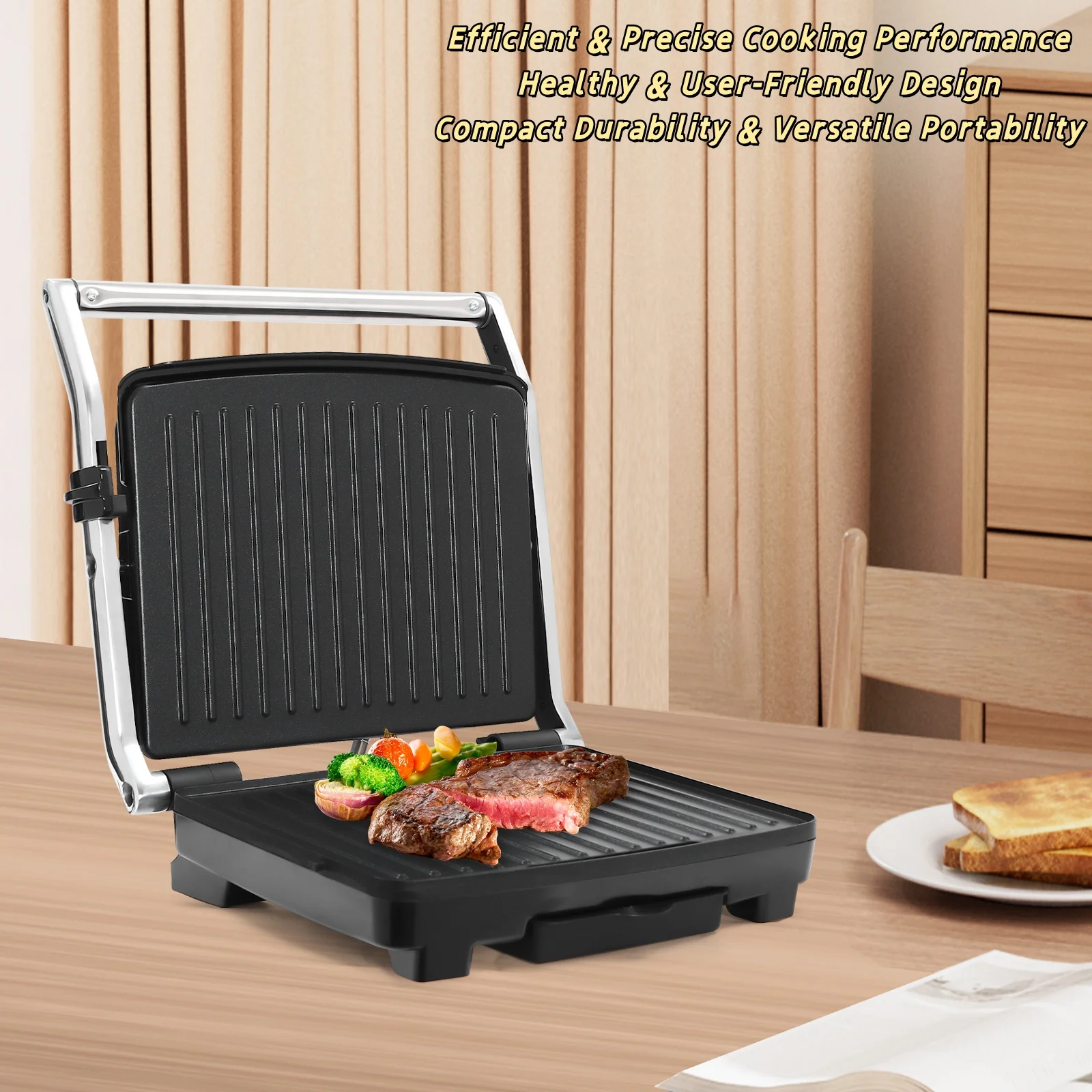 Machine à Steak 2000W 220-240V, gril Double face antiadhésif, gril Compact de comptoir avec bac d'égouttage pour pique-niques à la maison/à l'extérieur Machine à Steak 2000W 220-240V, gril Double face antiadhésif, gril Compact de comptoir avec bac d'égouttage pour pique-niques à la maison/à l'extérieur