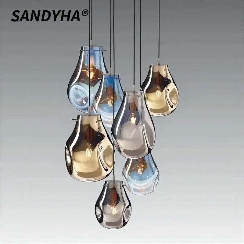 

Modern Glass Chandeliers Minimalist Color Pendant Light LED Lighting Fixture For Bedroom Living Room Home Decor Led Hanging Lamp