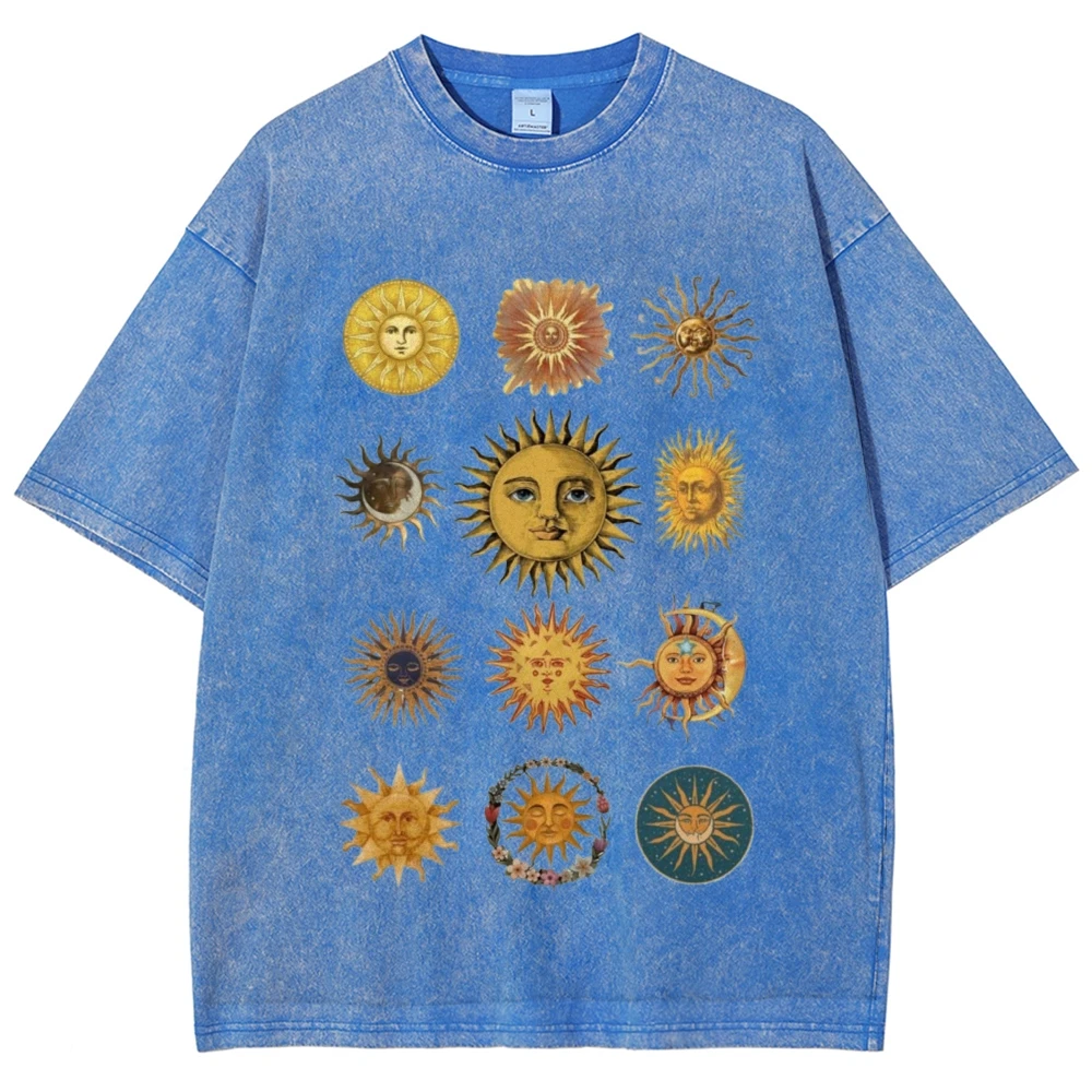 Artful Sun Prints T-Shirt Boho Chic Sunburst T-Shirt Summer Vibes mystery Sun T-Shirt y2k Clothes Trendy Graphic Top Tees