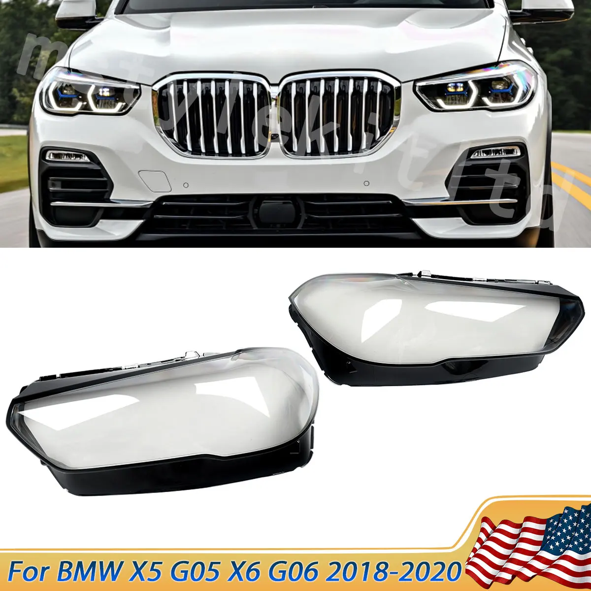 Pair Headlight Lens For 2019-2021 BMW X5 X6 G05 G06 Headlamp Cover Left & Right