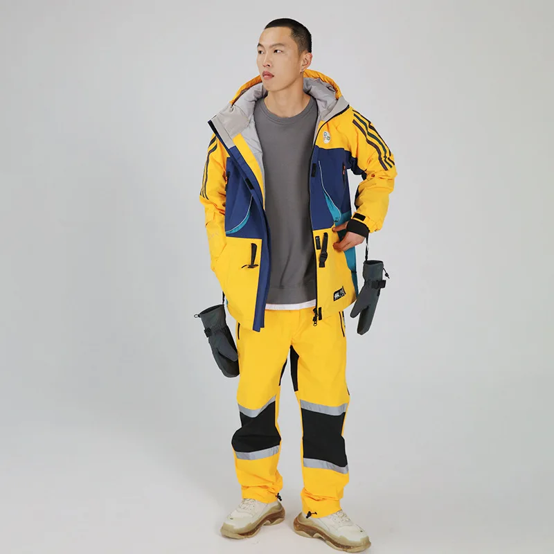 STLF المهنية الرجال مقاوم للماء تنفس صديقة للبيئة على الجليد بدلة رياضية في الهواء الطلق منفصلة سترة السراويل هود سستة إغلاق #5