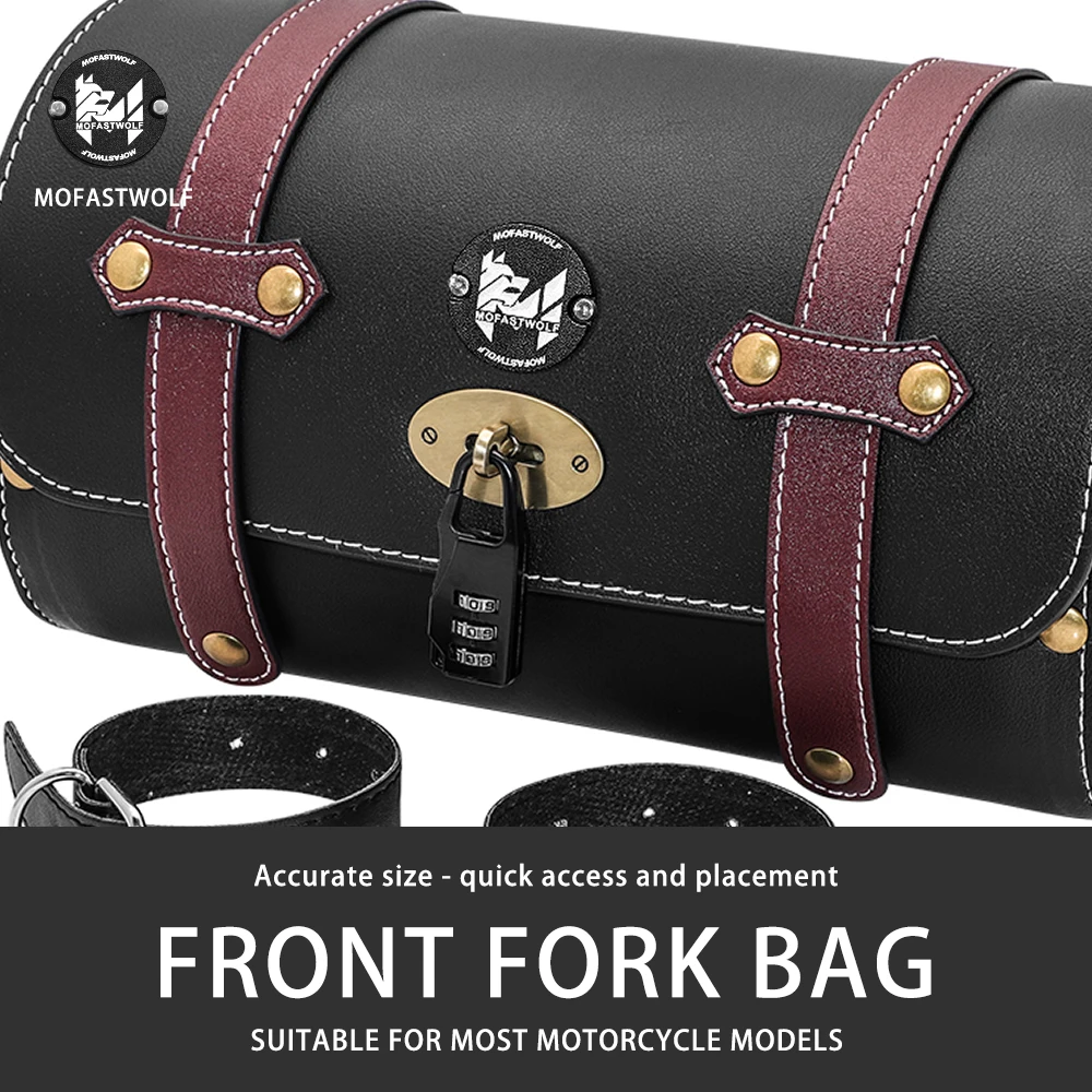 Modified motorcycle front fork bag rear tailstock side bag cylindrical bucket leather hanging luggage bag