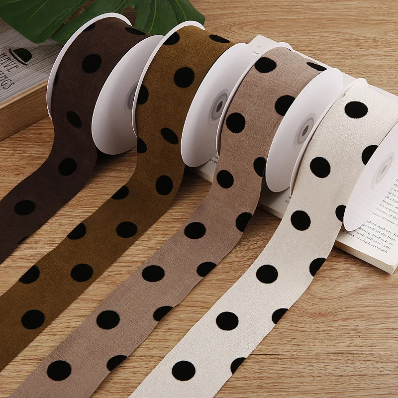 10 Yards 50MM Polka Dots Flocking Tape Black White Ribbon Hair Bows DIY Crafts Handmade Accessories Sewing Supplies