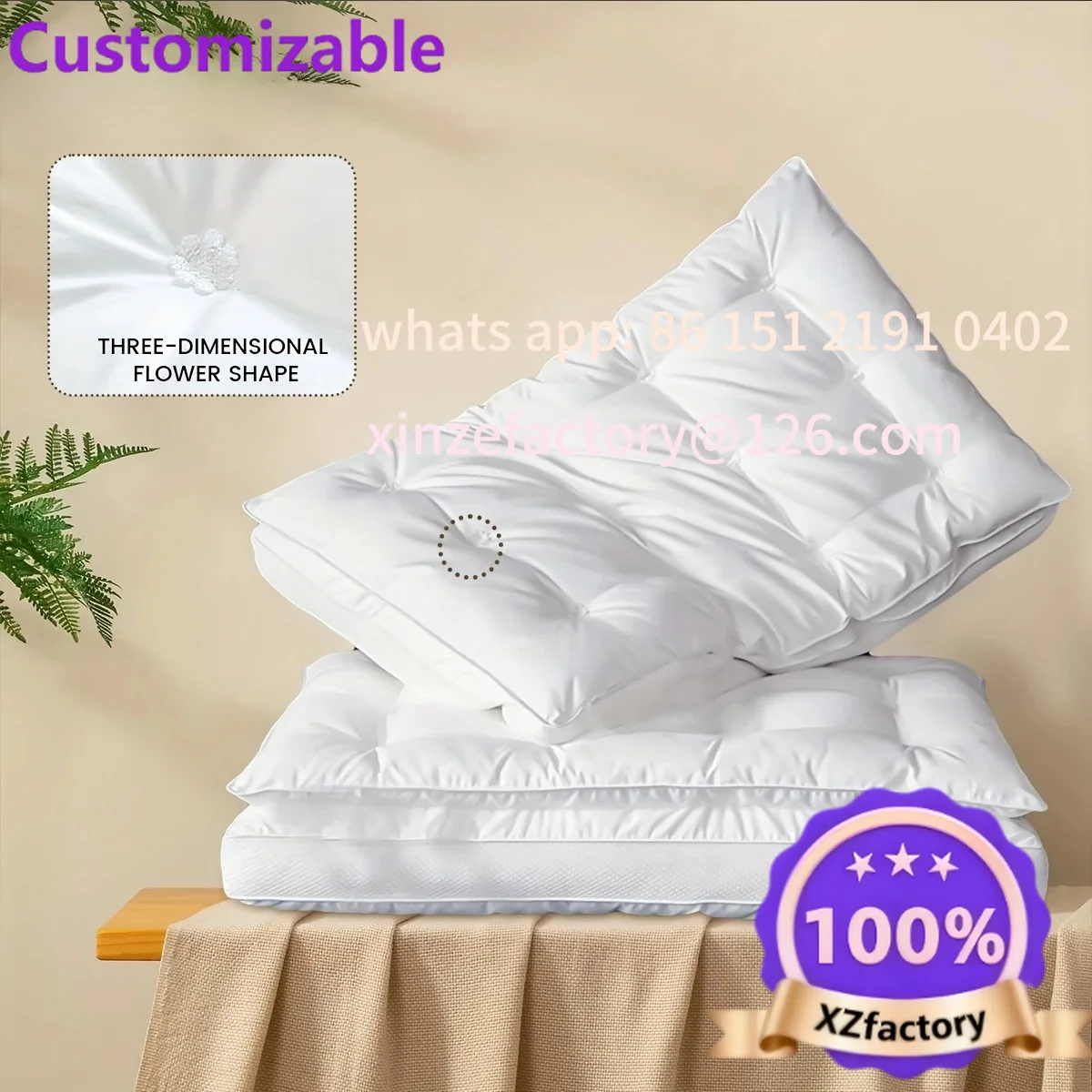 Customizable 1pc Side Sleepers, Soft And Fluffy White Bed P Double Layer Fiber Pillow, Hotel Adult Neck Pillow For Back Belly