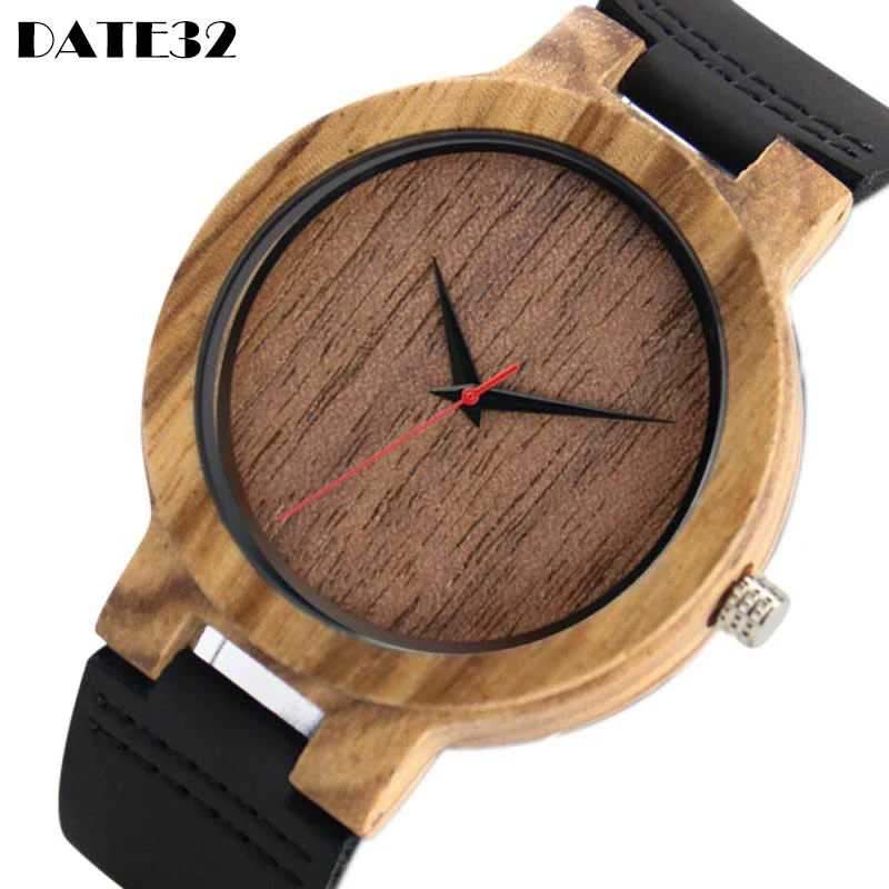 

Natural Wood Watch Men's Simple Wooden Men Vintage Clocks Mens Watches Retro Leather Band Man Clock Male Ebony Reloj De Madera