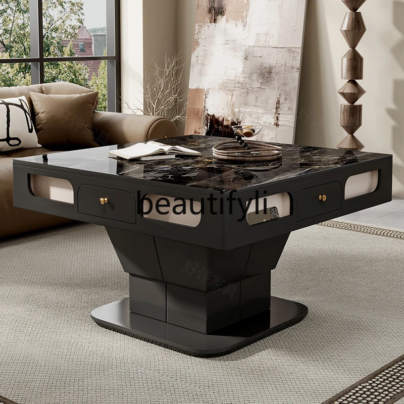 X4 Electric rock slab lift coffee table mahjong table dining table dual-purpose modern simple light luxury home mahjong machin