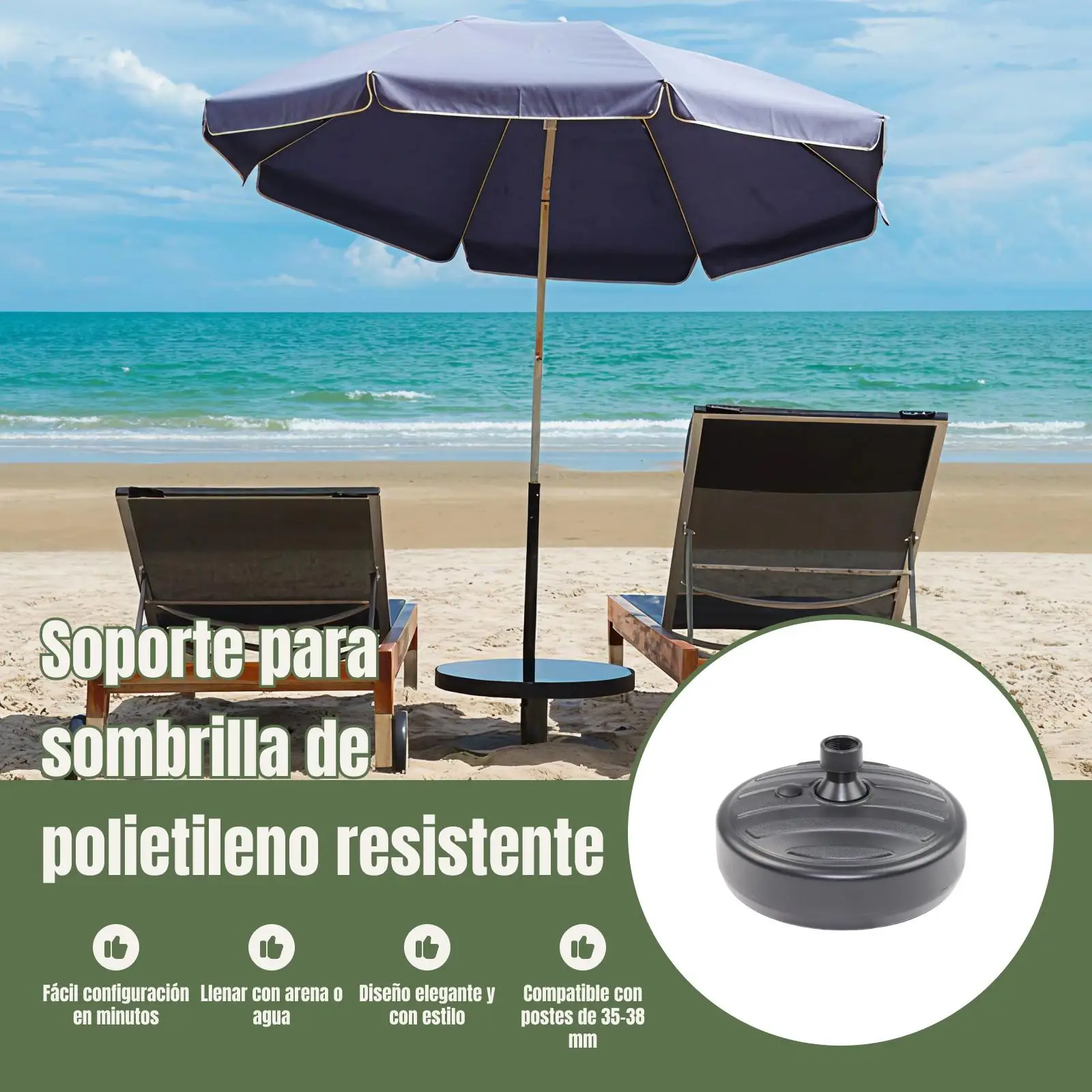 13L Garden Parasol Base Weight Windproof Heavy Duty Water/Sand Filling Umbrella Base for Outside Yard Beach Backyard Garden