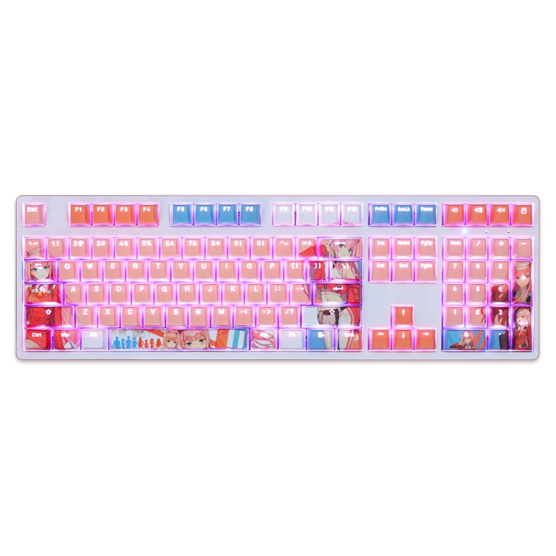 Imagem -04 - Chaves Conjunto Novo Darling no Franxx Zero Dois Anime Design Personalizado Pbt Keycaps Tema Retroiluminado para Teclado Mecânico mx Switch 108