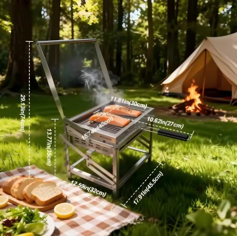 OEM Source Factory Multi-Function Portable Charcoal Grill, For Outdoor Camping BBQ Grill With Air Vent For Family Gathering