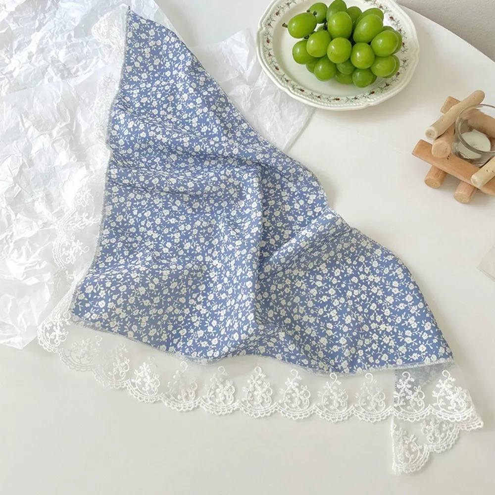 New French Style Triangle Scarf Small Flowers Fabric Turban Bandana Hair Accessories Lace Headbands for Women Girls