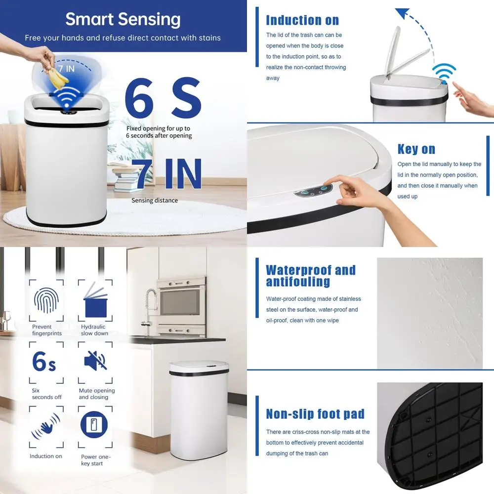 

Automatic Sensor Touch Stainless Steel Trash Can, 13 Gallon, White for Kitchen and Bathroom