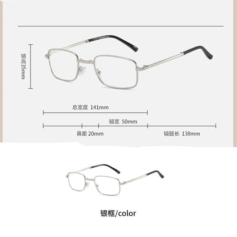 Retro Design Lesebrille Männer Frauen Klappbrille Brillengestell Silber Metall Klappbrille + 0,5 + 0,75 + 125 + 175 + 500 + 55 – Detail 2